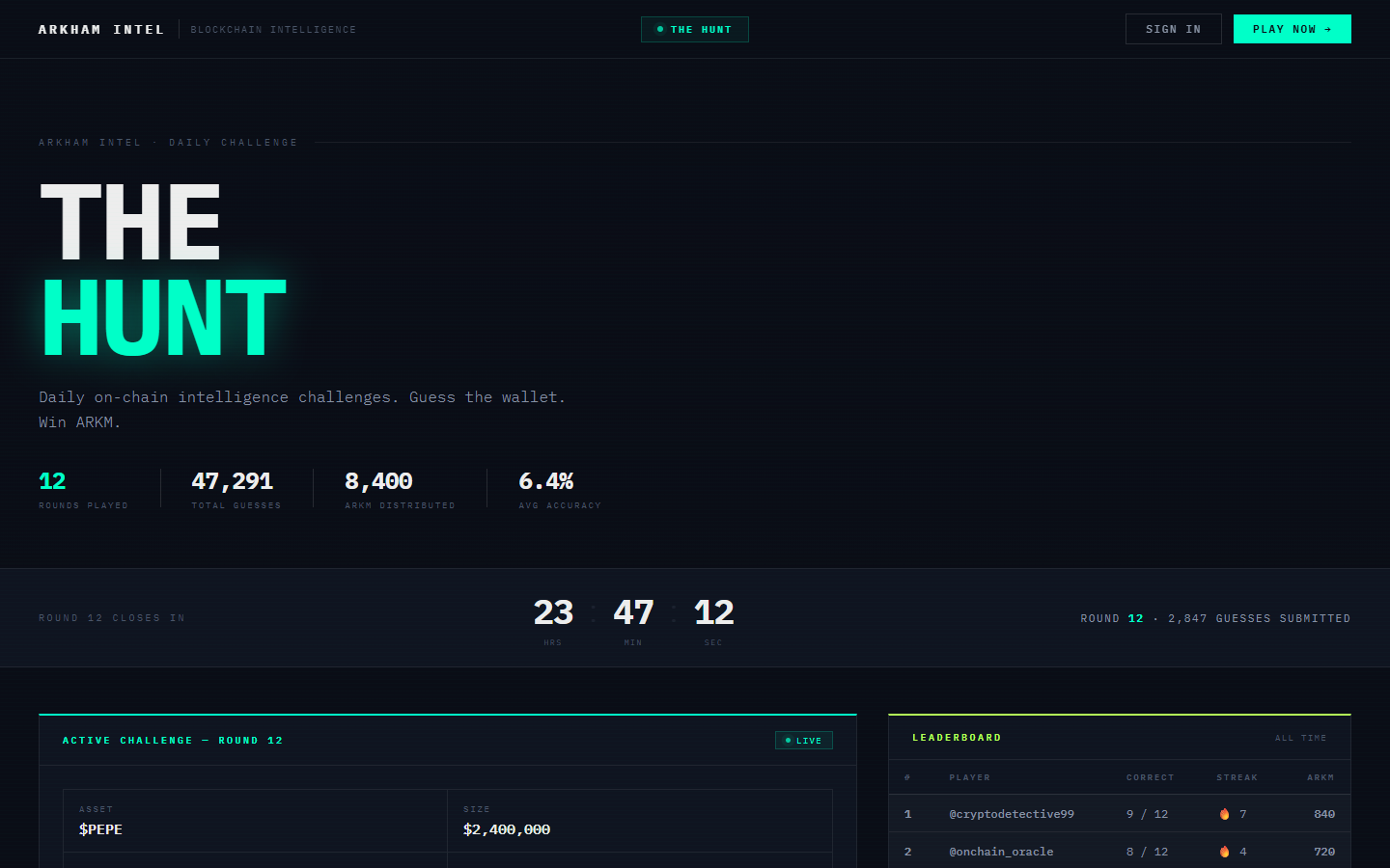 Game hub landing page — leaderboard mockup